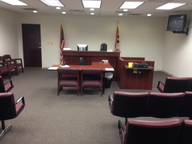 The WCC Hearing Room in La Plata - witness stand on the right